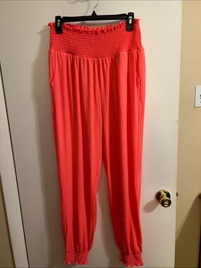 Zenana Women’s High-Waist Smocked Coral Lounge Pants